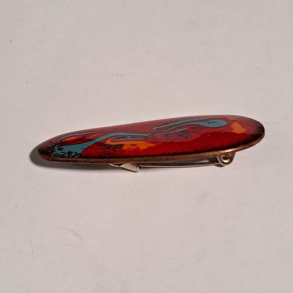 Margo Knight long oval red blue brooch - Picture 4 of 7